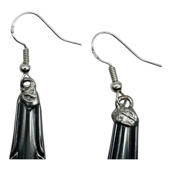 Handcrafted Spoon Earrings Wm A Rogers Deluxe Stainless Oneida 925 Silver Hooks - Picture 4 of 15